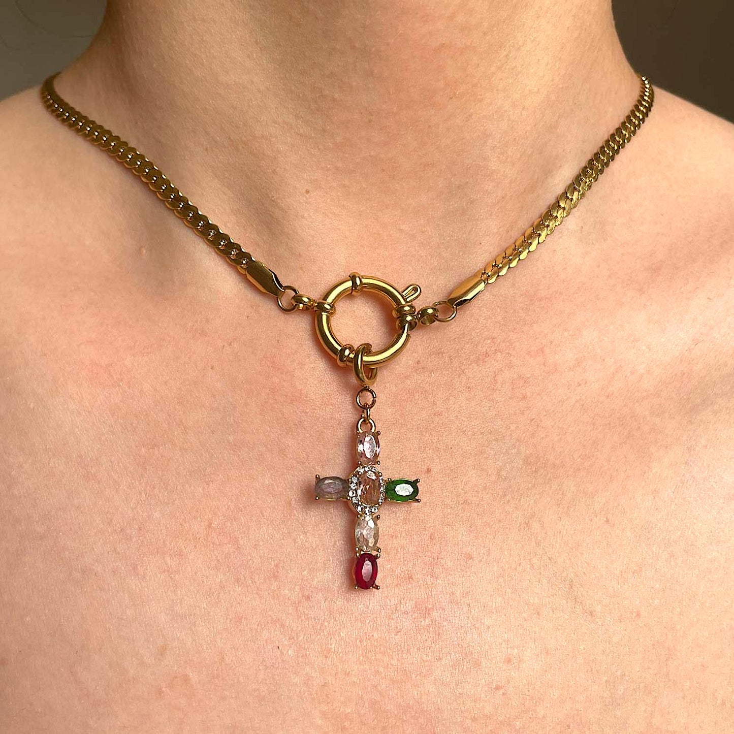 Mystic Rainbow Cross Charm