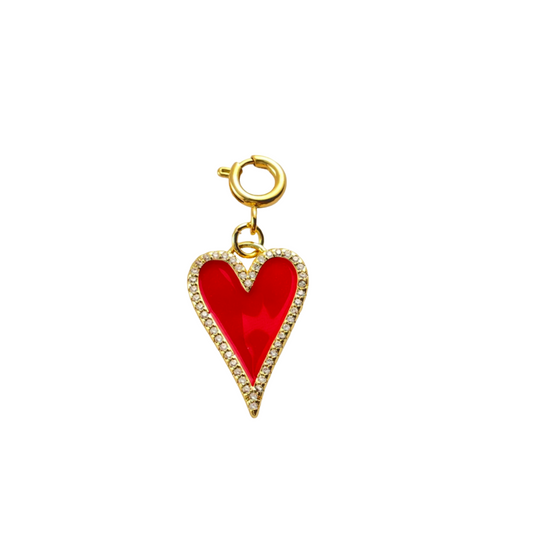 Red Enamel Heart Charm with Crystal Border